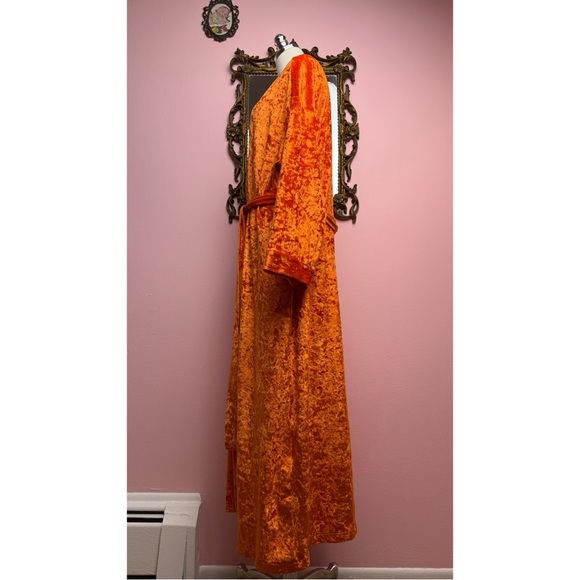 Vintage 1997 Victoria’s Secret Pink Heart Orange Crushed Velvet Maxi Robe Large - Picture 5 of 16